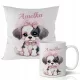  GESCHENK FÜR EIN MÄDCHEN – BECHER + KISSENSET – VERSCHIEDENE HUNDEMUSTER