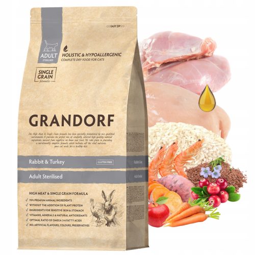  GRANDORF STERILIZED Adult Trockenfutter für Katzen Kaninchen Truthahn 2 kg