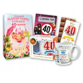    Tasse + Karte + Schokolade. Ein Geschenk zum 40. Geburtstag für eine Ehefrau, eine Frau, eine Mutter