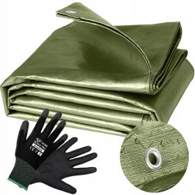   Robuste, Frostbeständige Schutzplane 6x8m Grün mit Gratis Handschuhen