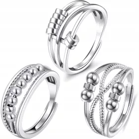  3 Stk. Angst-Fidget-Ringe, silber, offen, verstellbar,
