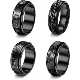    Set mit 4 schwarzen Spinner-Eheringen für Damen und Herren, Edelstahl