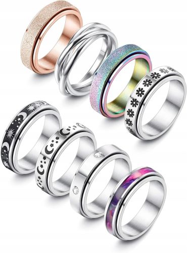 Set mit 8 Zappelringen für Damen und Herren, aus Stahl