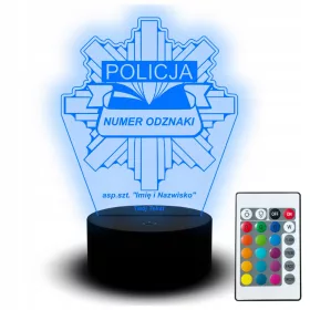    LED-Nachtlampe auf dem Polizeischreibtisch für Polizisten, Polizistinnen, Abzeichennummer