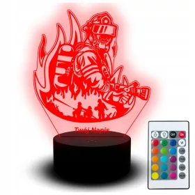    LED-Nachtlampe auf dem Schreibtisch, Statuette für einen Feuerwehrmann, Feuerwehrmann, Feuerwehrauto-Pilot