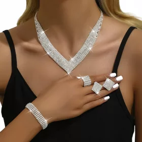    Set Ohrringe Halskette Armband Ring Hochzeit Zirkonia Kristalle