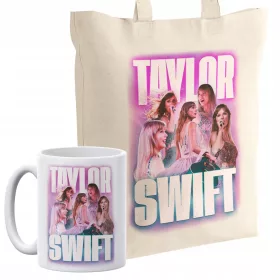   Set bestehend aus einer Baumwolltasche mit Boden zum Einkaufen + einer Taylor Swift Tasse