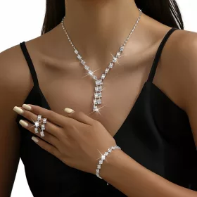    Set Ohrringe Halskette Armband Hochzeit Silber Zirkonia Kristalle