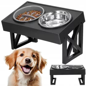    Set bestehend aus zwei Futternapfern aus Kunststoff Springos Schwarz, Grautöne, Silber 1,2 l