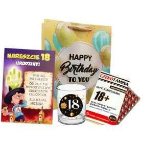    Glas + Schokoladen-Set. Ein Geschenk zum 18. Geburtstag eines Freundes eines Freundes