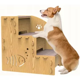    TREPPEN FÜR HUND UND KATZE, 3 STUFEN, STALL, 33 CM, HOLZRAMPE, LANG