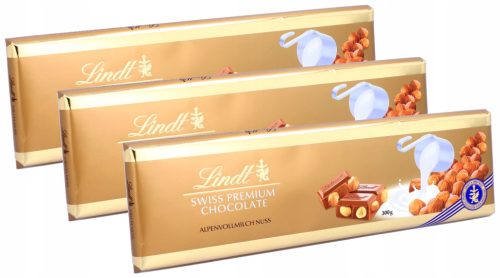 Lindt Schweizer Milchschokolade mit Ganzen Haselnüssen 3 x 300g - Premium Qualität