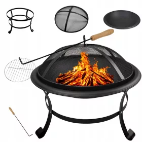    Gartenfeuerstelle mit Abdeckung Firenze 54 cm für Lagerfeuergrill Stahl schwarz