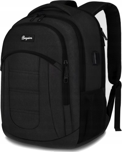 Wasserdichter Schulrucksack mit Laptopfach und USB-Anschluss, Schwarz
