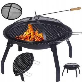    Gartenfeuerstelle mit Abdeckung Torino 55 cm für Lagerfeuergrill Stahl schwarz
