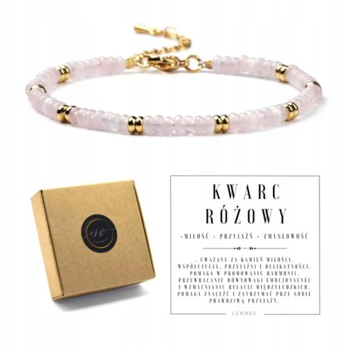  Damenarmband mit ROSA QUARZ, Natursteinen + Box