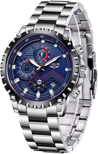  LIGE LG9821C Herrenuhr, silbernes Datum, Armband