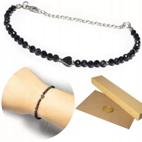    Glänzendes Kairo-Nacht-Armband, Hämatit-Herzsteine 4 mm – Sommer-GESCHENK