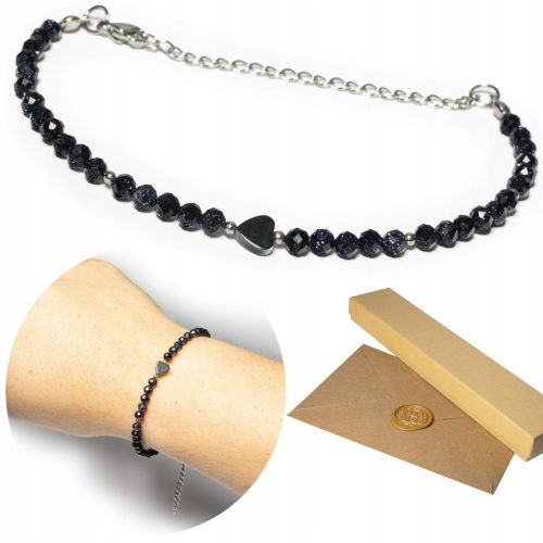  Glänzendes Kairo-Nacht-Armband, Hämatit-Herzsteine 4 mm – Sommer-GESCHENK