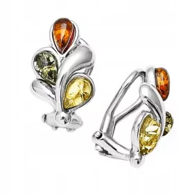    BUNTE SILBERCLIPS mit natürlichem baltischen BERNSTEIN 925 SILBER