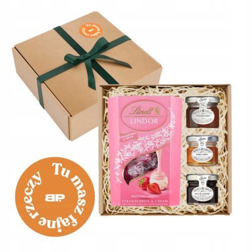  KORB-GESCHENKSET GESCHENK-PRRALIN LINDOR ERDBEER-HONIG-MARMELADE