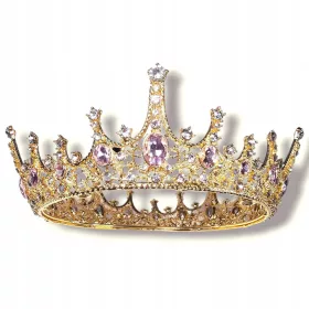  Tiara, Diadem, Königskrone aus Gold mit rosa Zirkonen