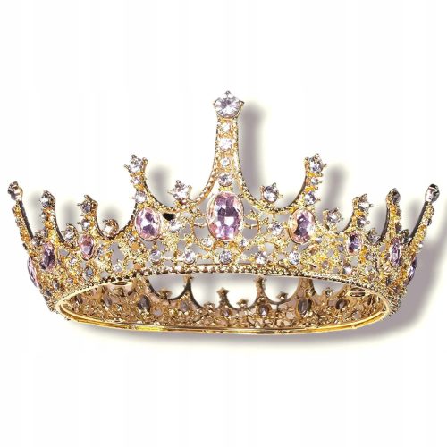  Tiara, Diadem, Königskrone aus Gold mit rosa Zirkonen