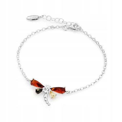  Silbernes Armband. Mehrfarbige Libelle