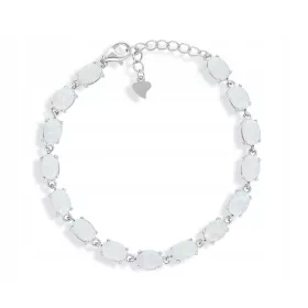    Silberarmband mit weißen Steinen, synthetischer Opal, 925er Silber