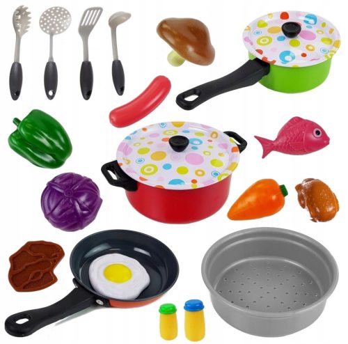 24-teiliges großes Küchenset für Kinder, Töpfe, Bratpfanne, Teller, Löffel