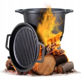    Gusseisentopf mit Bratpfanne Ungarischer Jagdtopf 4L für Lagerfeuergrill