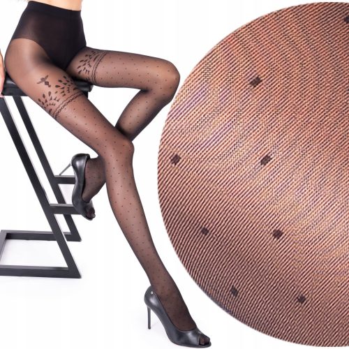  Fenome LuSi46 gemusterte Strumpfhose 40den schwarz Nero, Größe 3/4