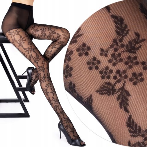  Fenome LuSi58 gemusterte Strumpfhose 40den schwarz Nero Größe 3/4
