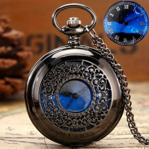  SCHÖNE TASCHENUHR STERNE HIMMELBLAU RETRO DURCHGEFÜHRT