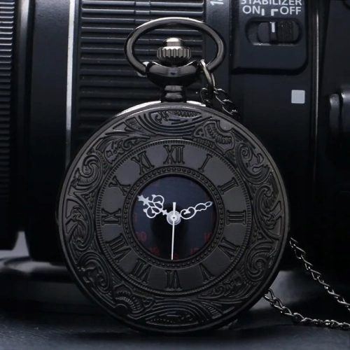  SCHÖNE SCHWARZE TASCHENUHR MIT RÖMISCHEN ZAHLEN VINTAGE RETRO DURCHGEBRACHT