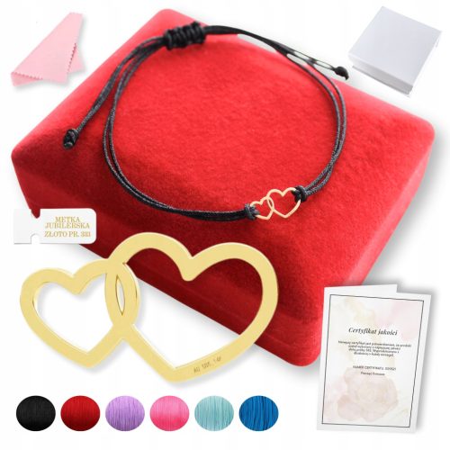  Goldenes Herzarmband Zwei Herzen an einer Schnur FARBEN Geschenk 333