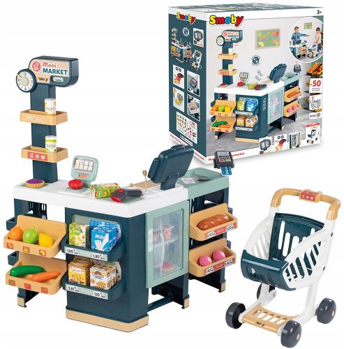  Smoby Maximarket Trolley Kasse Kühlschrank St/Sound 50 Accs