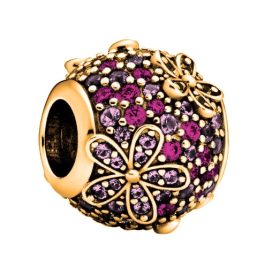  Goldanhänger mit rosafarbener Zirkonblume aus 925er Silber