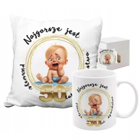    SET BECHER-KISSEN-GESCHENK ZUM 50. GEBURTSTAG, DIE ERSTEN 50 JAHRE KINDHEIT