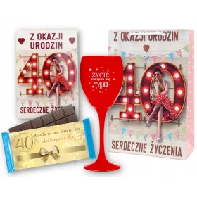    Das perfekte Geschenk zum 40. Geburtstag für eine Frau! Karte, schönes Glas