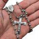  Silberne Rosenkranz-Halskette mit Kreuz, Herrenkette aus Stahl