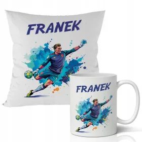    GESCHENK FÜR EINEN JUNGEN – TASSE + KISSEN-SET – VERSCHIEDENE FUSSBALLSPIELERMUSTER