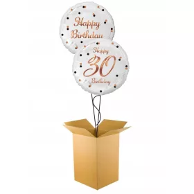    Set mit 2 x Heliumballons zum 30. Geburtstag in Weiß, Geschenk in einer Box
