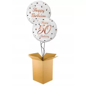    SET 2 X HELIUMBALLON 50. GEBURTSTAG WEISS Geschenk in einer Box