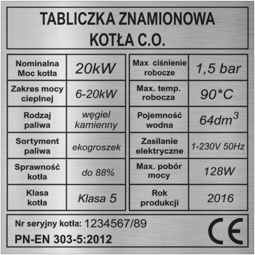  Typenschild für einen Zentralheizungskessel - Gravur! 9x9cm