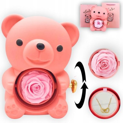  Schmuck-Geschenkbox, Ring, großer Teddybär, drehbar, ewige Rose