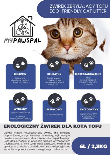  MyPawsPal 3x klumpendes, natürliches, umweltfreundliches Katzenstreu, Öko-Tofu