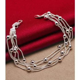    Mehrschichtiges Damen-Seilarmband aus Silber mit pr925-Kugeln + BOX
