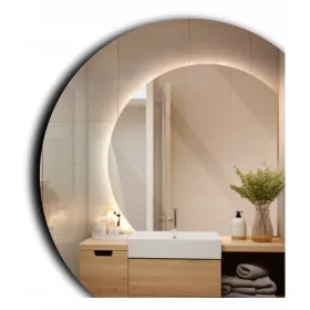    Runder Spiegel mit abgeschrägten Seiten, halbrund, 80 cm, LED-Beleuchtung