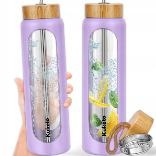  Glasflasche für Wassergetränke mit Strohhalm und Sieb, große, leichte Flasche 1,2 l